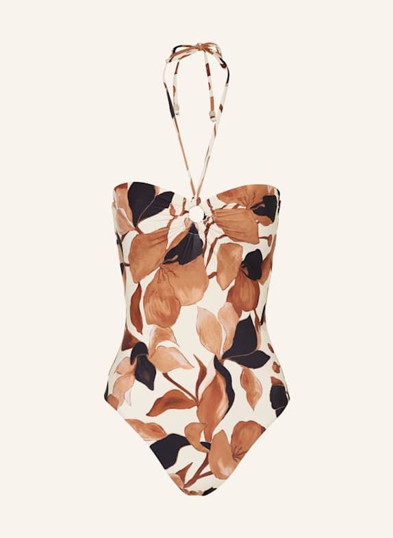 SEAFOLLY Bandeau-Badeanzug SECRET GARDEN SCHWARZ/ ECRU/ BRAUN