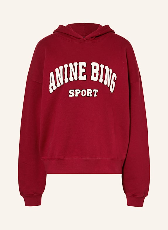 ANINE BING Mikina s kapucí ALEC TMAVĚ ČERVENÁ/ BÍLÁ