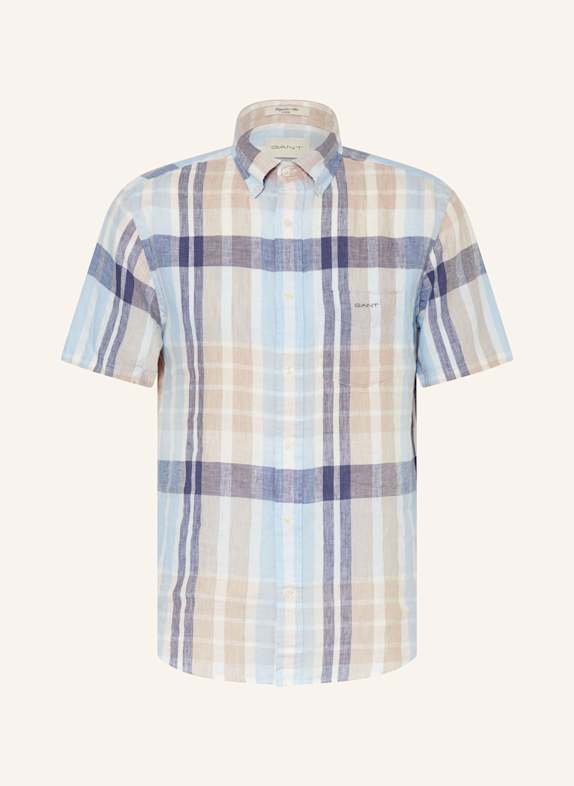 GANT Kurzarm-Hemd Regular Fit aus Leinen HELLBLAU/ DUNKELBLAU/ TAUPE