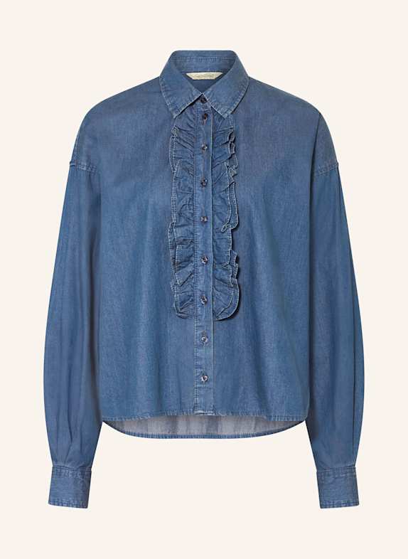 Herrlicher Jeansbluse LYNELLA mit Rüschen BLAU