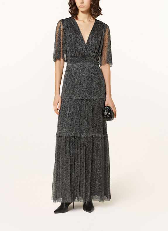 ba&sh Mesh-Kleid mit Glitzergarn und Schmucksteinen DUNKELGRAU