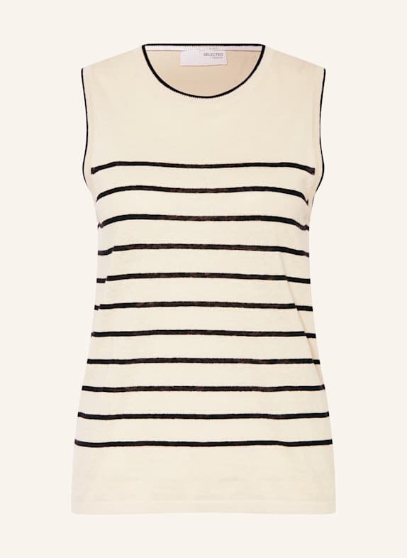 SELECTED Femme Stricktop mit Leinen CREME/ SCHWARZ