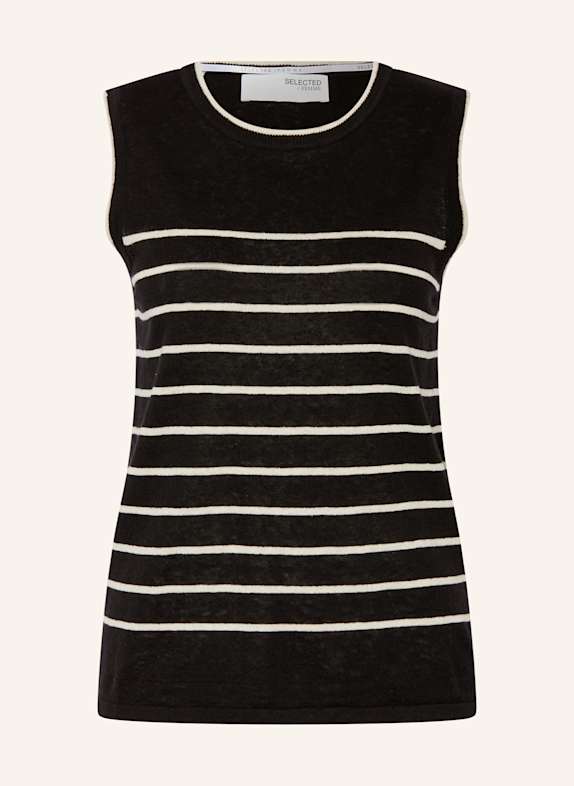 SELECTED Femme Stricktop mit Leinen SCHWARZ/ CREME