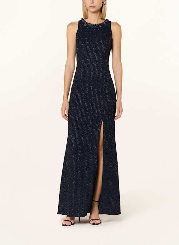 ADRIANNA PAPELL Tweed-Kleid mit Schmucksteinen DUNKELBLAU