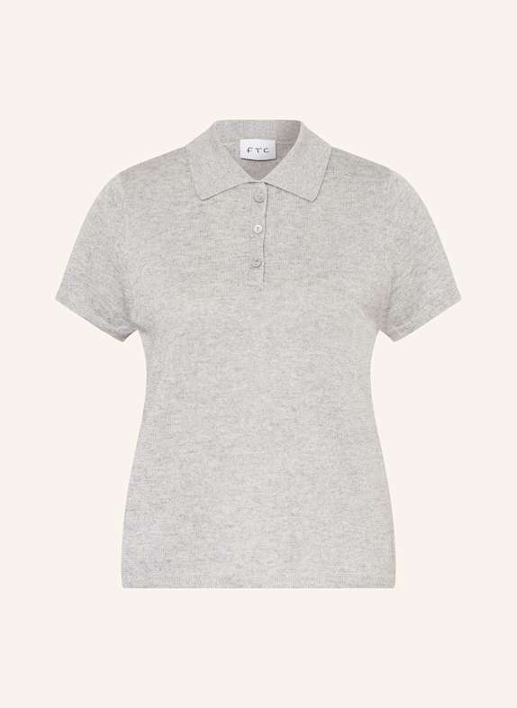 FTC CASHMERE Strick-Poloshirt mit Glitzergarn HELLGRAU