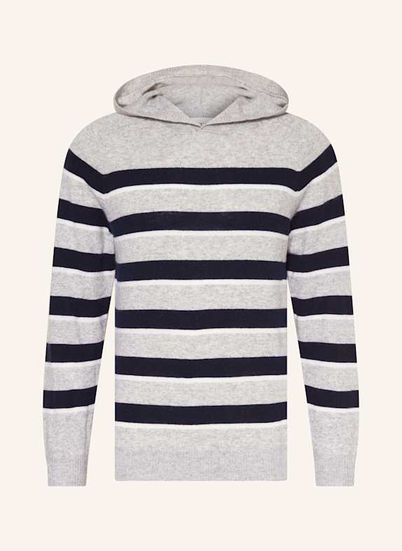 FTC CASHMERE Strick-Hoodie mit Cashmere GRAU/ DUNKELBLAU/ WEISS
