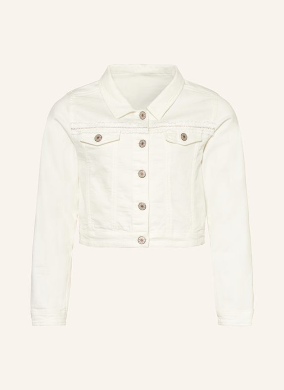 MONNY Jeansjacke mit Spitze und Schmucksteinen ECRU