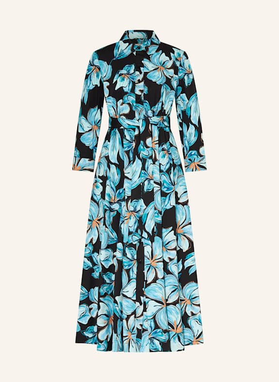 DIANE VON FURSTENBERG Hemdblusenkleid SCHWARZ/ TÜRKIS/ HELLBLAU