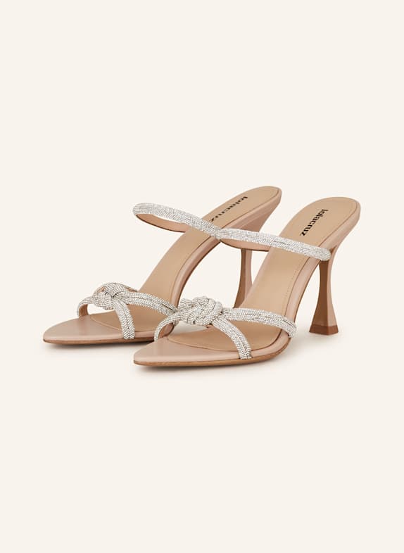Lola Cruz Mules ALICE mit Schmucksteinen NUDE/ SILBER