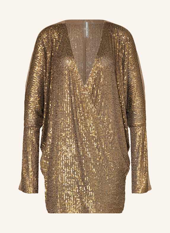 NORMA KAMALI Cocktailkleid DOLMAN mit Pailletten HELLBRAUN