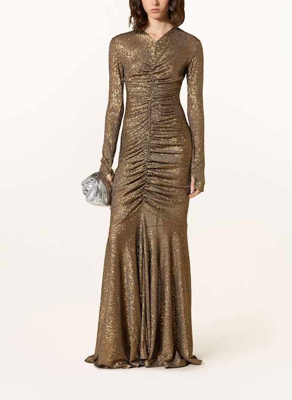 NORMA KAMALI Abendkleid mit Pailletten HELLBRAUN