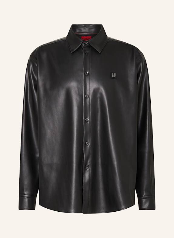 HUGO Overshirt ELLISOE in Lederoptik SCHWARZ