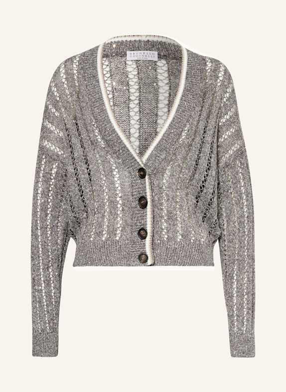 BRUNELLO CUCINELLI Strickjacke aus Leinen mit Pailletten GRAU
