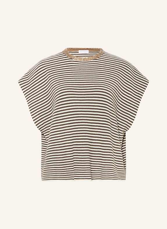 BRUNELLO CUCINELLI Strickshirt mit Pailletten DUNKELBRAUN/ BEIGE