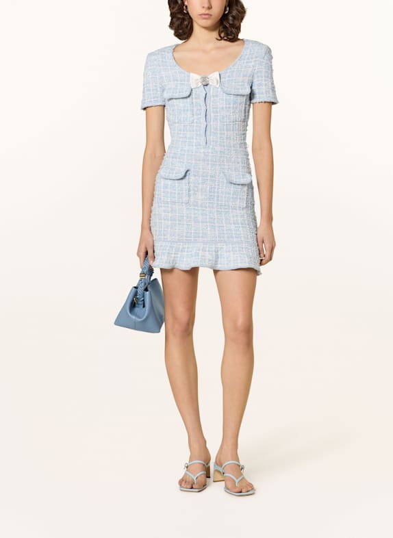 self-portrait Bouclé-Kleid mit Pailletten HELLBLAU