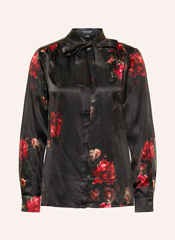 ALLSAINTS TONI satin blouse with detachable bow BLACK/ GREEN/ RED