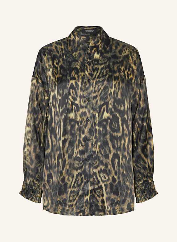 ALLSAINTS Oversized shirt blouse CHARLI with silk BLACK/ YELLOW