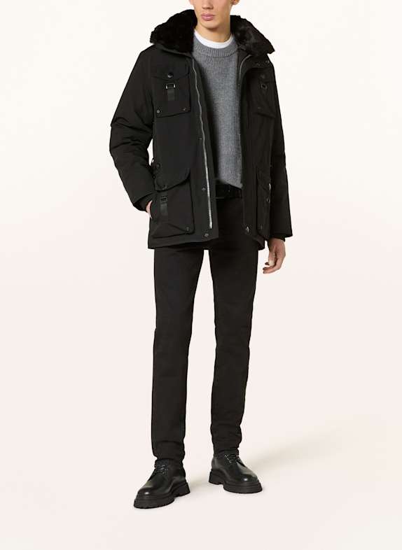 WELLENSTEYN Jacke mit abnehmbarer Kapuze und Kunstfell SCHWARZ