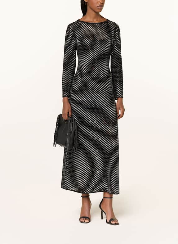 maje Strickkleid mit Cut-out und Schmucksteinen SCHWARZ