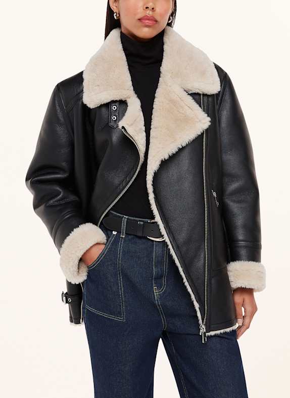 WHISTLES Kurtka z imitacji skóry z dodatkiem sztucznego futra CZARNY