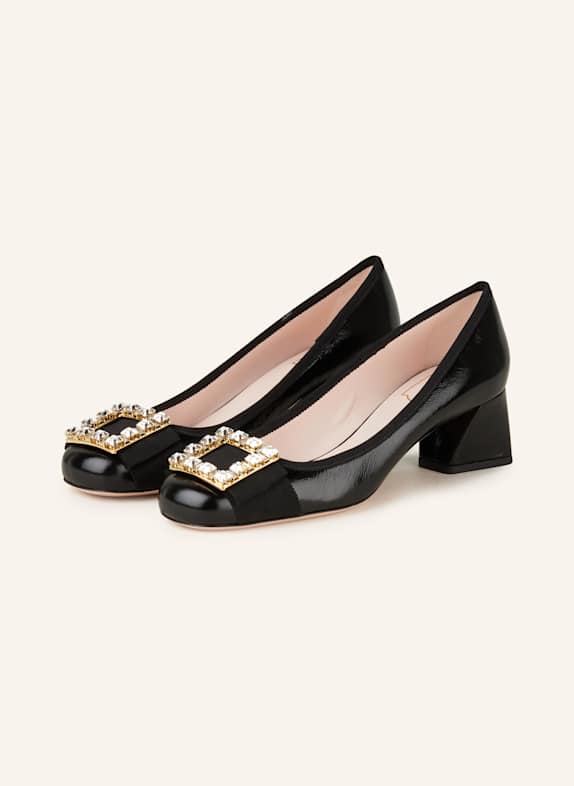 Roger Vivier Lack-Pumps TRÈS VIVIER mit Schmucksteinen SCHWARZ