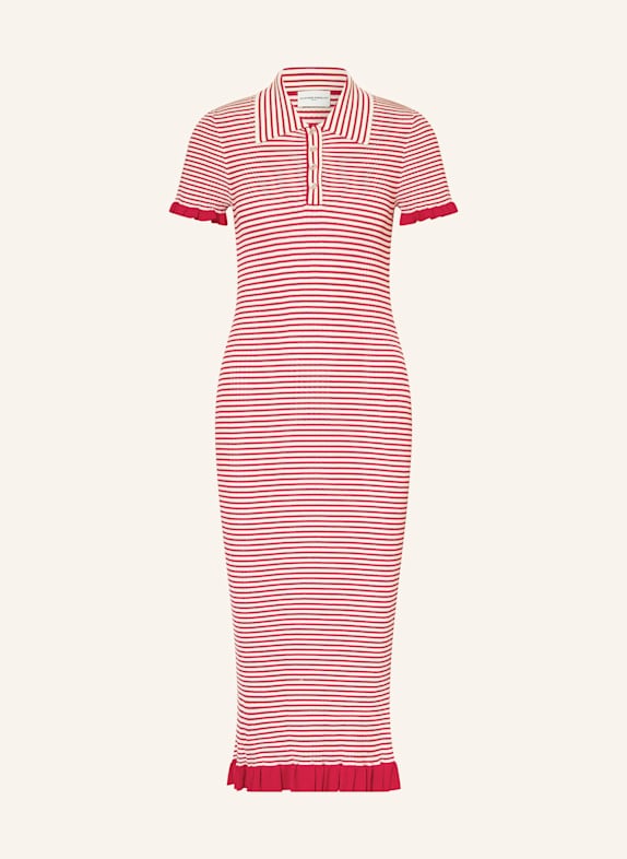 CLAUDIE PIERLOT Strickkleid mit Rüschen ROT/ WEISS