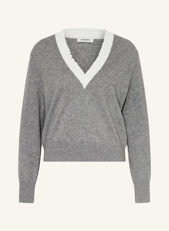 SANDRO Pullover GRAU/ WEISS