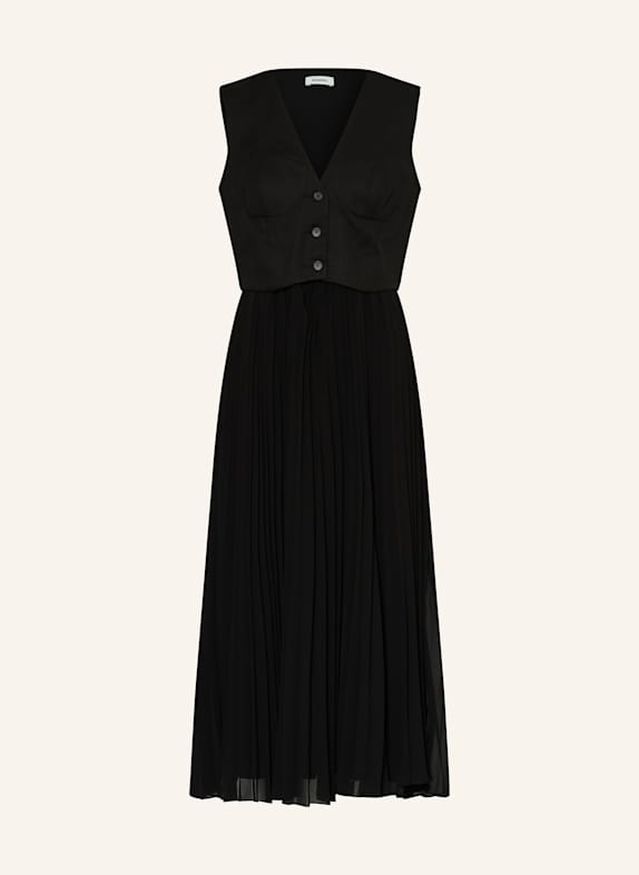 SANDRO Plisseekleid mit Leinen SCHWARZ