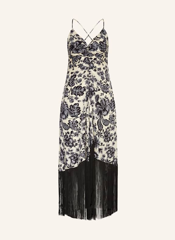 SANDRO Seidenkleid ECRU/ SCHWARZ/ BLAU