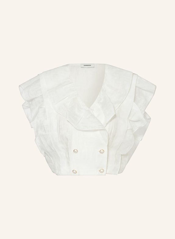 SANDRO Cropped-Bluse aus Leinen WEISS