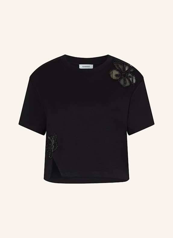 SANDRO T-Shirt mit Schmucksteinen SCHWARZ