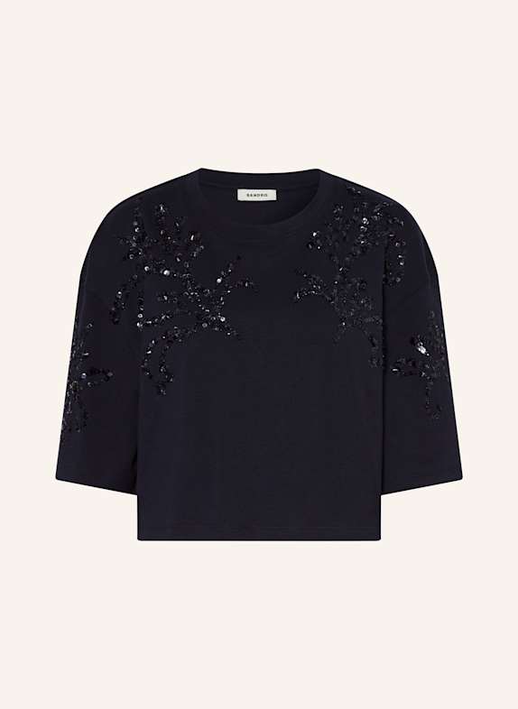 SANDRO Cropped-Shirt mit Pailletten DUNKELBLAU