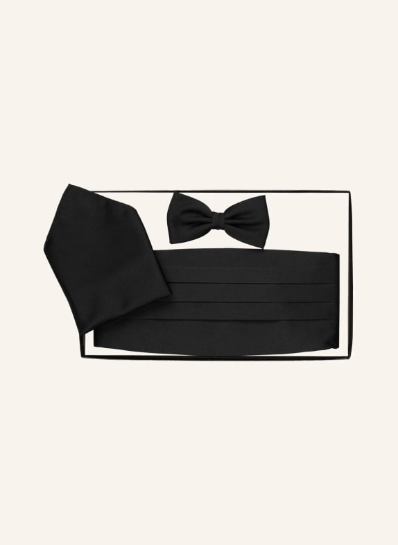 WILVORST Set: Cummerbund, pocket square and bow tie BLACK