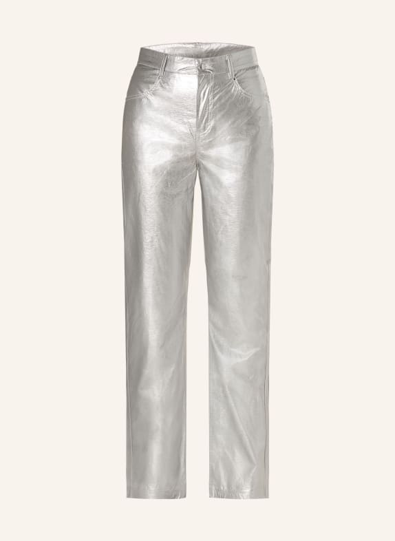 gina tricot Wide leg trousers in leather look SILVER
