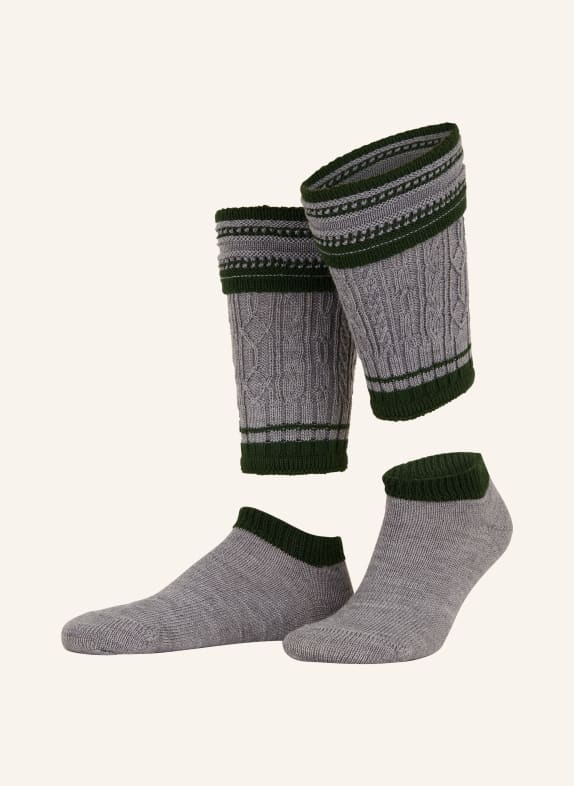 LUSANA Trachten socks WADLWÄRMER in merino wool 0319 mittelgrau/tanne
