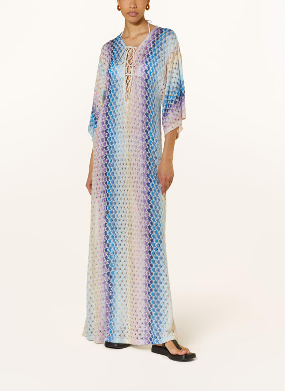 MISSONI Beach dress with 3/4 sleeves and glitter thread PINK/ PURPLE/ BLUE