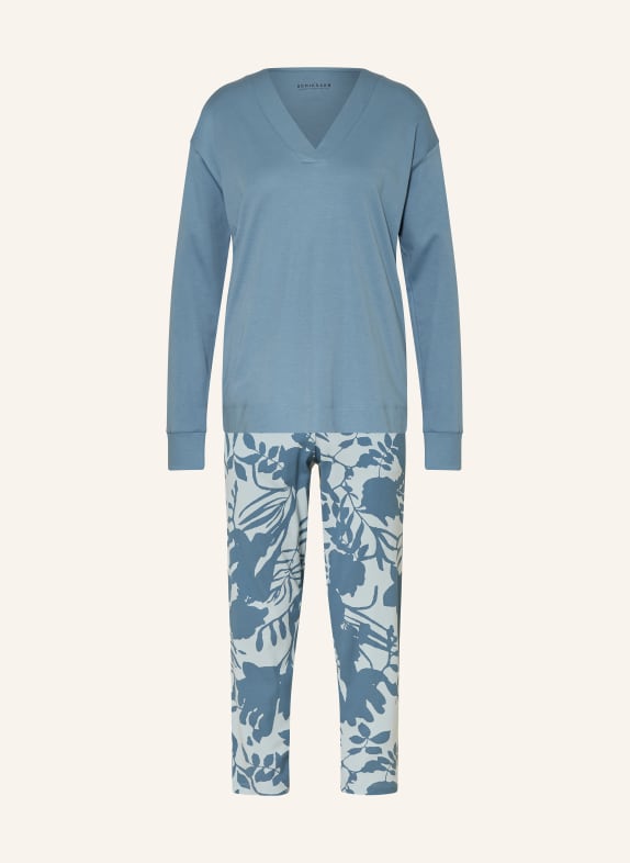 SCHIESSER 7/8 pajamas MODERN NIGHTWEAR BLUE GRAY/ LIGHT BLUE