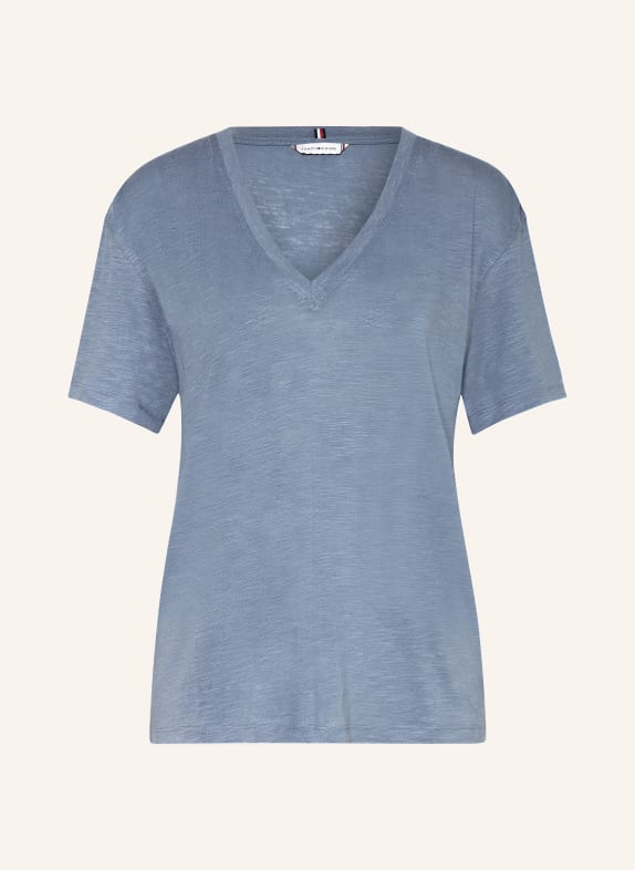 TOMMY HILFIGER T-shirt with linen BLUE GRAY