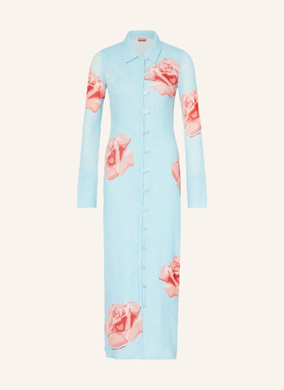 KENZO Shirt dress with pleats LIGHT BLUE/ RED/ NUDE