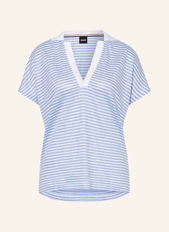 BOSS Knit shirt ENELINA made of linen LIGHT BLUE/ WHITE