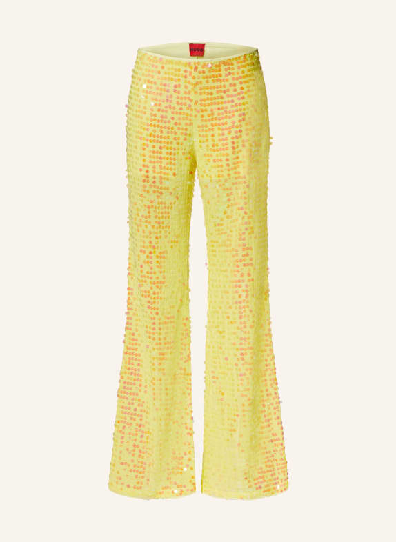 HUGO Bootcut trousers HALINARA with sequins YELLOW