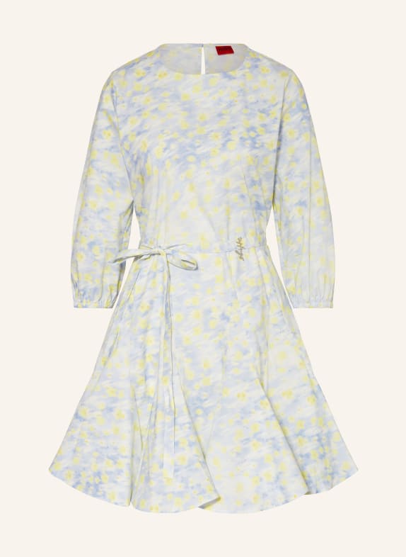 HUGO Dress KAROMALLA with 3/4 sleeves NEON YELLOW/ LIGHT BLUE/ CREAM