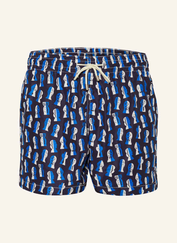 arrels BARCELONA Swim shorts NAVY PAPIER DÉCOUPÉ × SEVERIN MILLET BLUE/ DARK BLUE/ WHITE