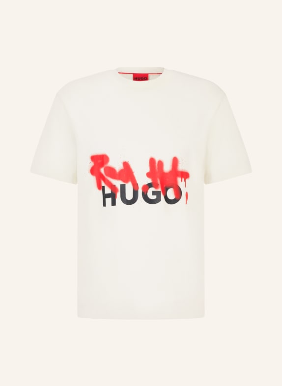 HUGO T-shirt DINRICKO KREMOWY/ CZARNY/ CZERWONY