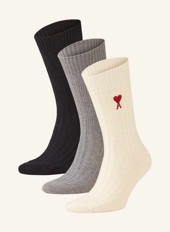 AMI PARIS 3-pack socks 971 OFF WHITE/GREY/BLACK
