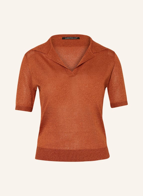 LUISA CERANO Knitted polo shirt with glitter thread ORANGE