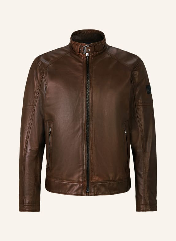 STRELLSON Leather jacket PRESTON DARK BROWN