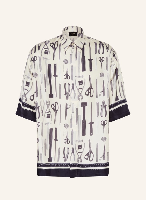 FENDI Short sleeve shirt comfort fit in silk ECRU/ BLACK/ GRAY