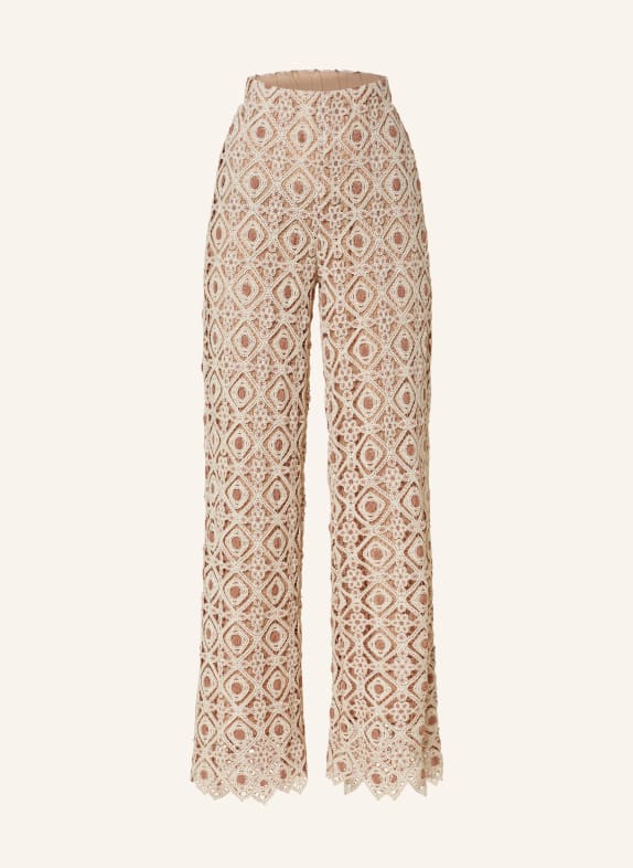 MORE & MORE Wide leg trousers with lace NUDE/ LIGHT BROWN