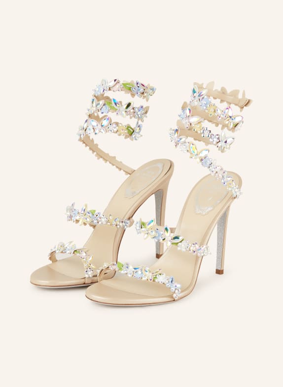 RENE CAOVILLA Sandals CLEO with decorative gems LIGHT BLUE/ GREEN/ SILVER
